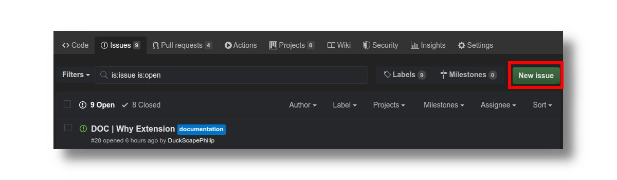 Github new issue